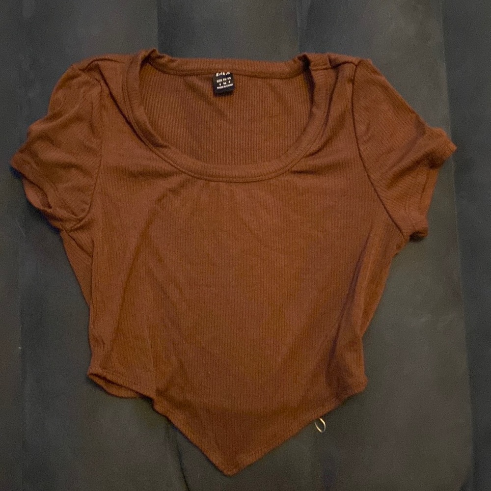 Dark brown Shein Crop Top. Angled front